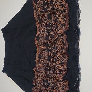Black and Brown A-Line Embroidered And Beaded Bottom Coastal Cowgirl Skirt